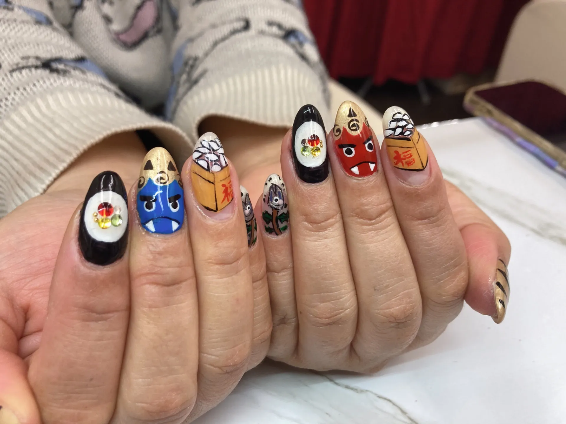 【ジェル】節分ネイルです